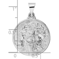14K White Gold Polished and Satin Jesus Face Disc Pendant - 24mm x 20.68mm by Oro Pregiato