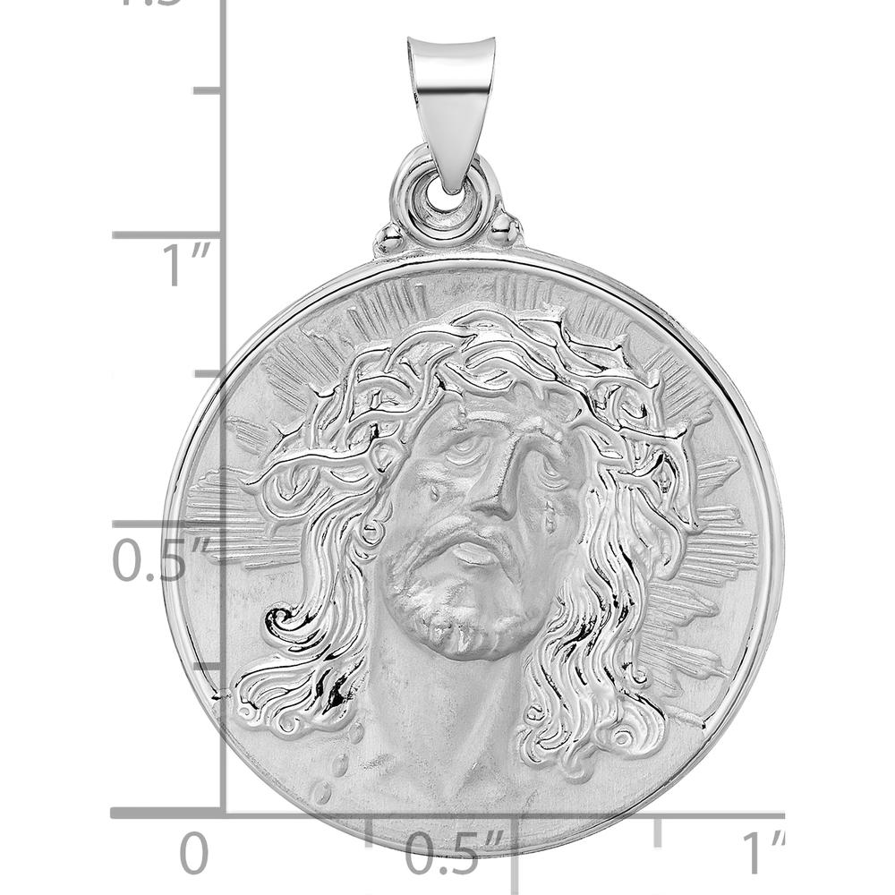 14K White Gold Polished and Satin Jesus Face Hollow Disc Pendant by Oro Pregiato