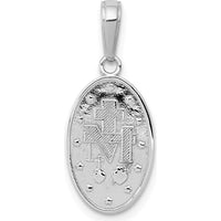 14K White Gold Polished and Satin Miraculous Medal Oval Pendant - 25mm by Oro Pregiato