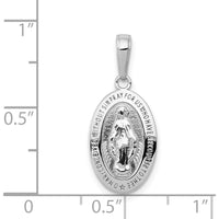 14K White Gold Polished and Satin Miraculous Medal Oval Pendant - 25mm by Oro Pregiato