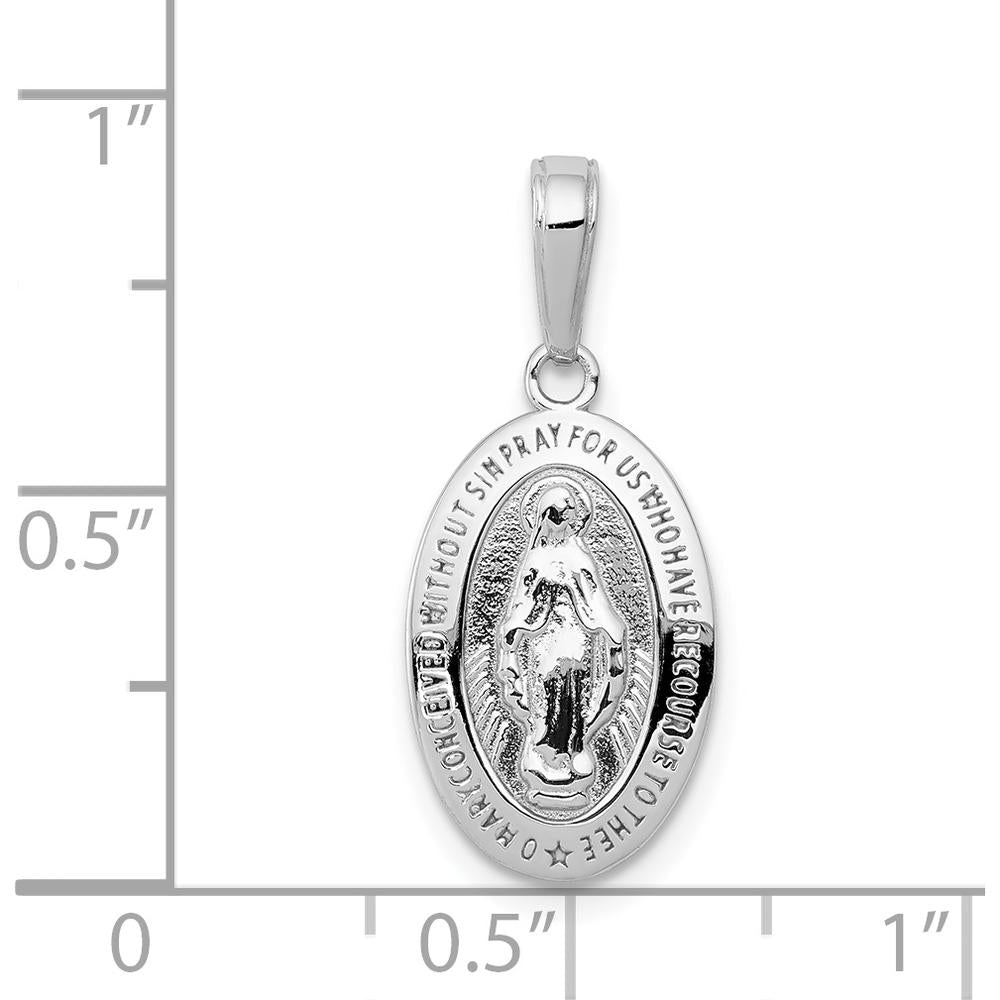 14K White Gold Polished and Satin Miraculous Medal Oval Pendant - 25mm by Oro Pregiato