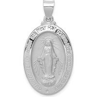 14K White Gold Polished and Satin Miraculous Medal Oval Pendant with Rhodium Plating - 34.5mm Total Length by Oro Pregiato