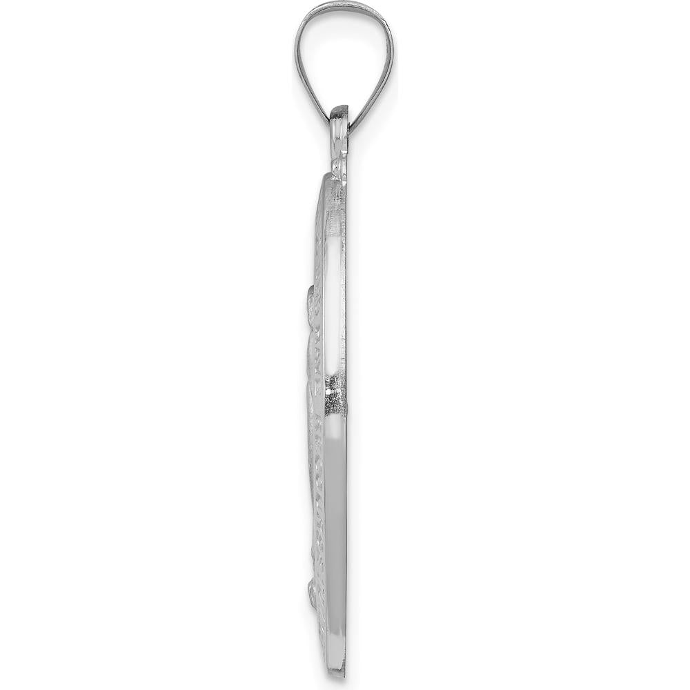 14K White Gold Polished and Satin Miraculous Medal Oval Pendant with Rhodium Plating - 34.5mm Total Length by Oro Pregiato