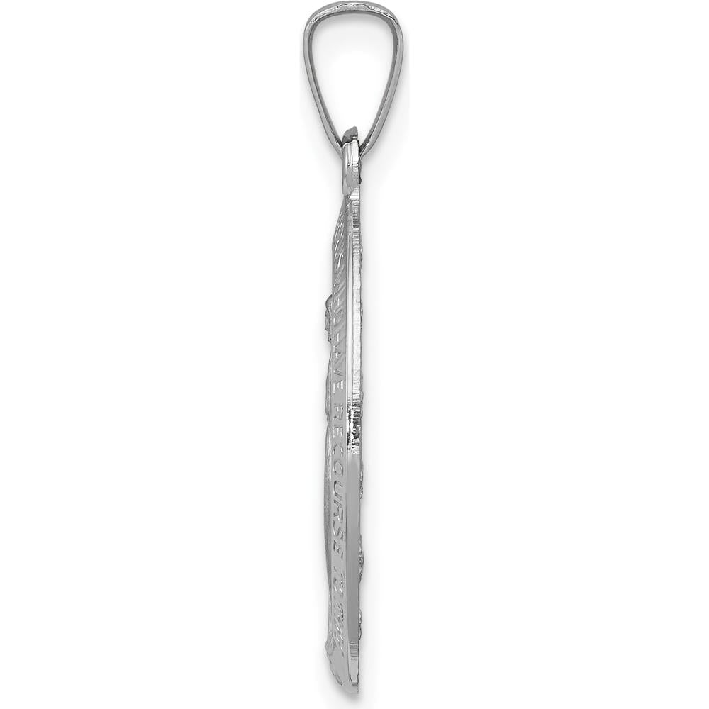 14K White Gold Polished and Satin Miraculous Medal Oval Pendant with Rhodium Plating by Oro Pregiato