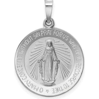 14K White Gold Polished and Satin Miraculous Medal Pendant - 26mm Length by Oro Pregiato
