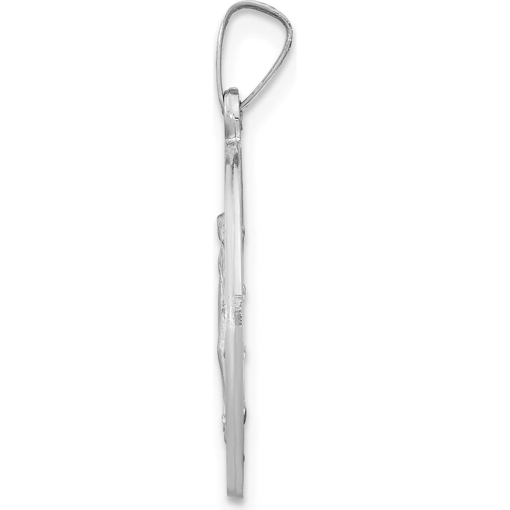 14K White Gold Polished and Satin Miraculous Medal Pendant - 26mm Length by Oro Pregiato