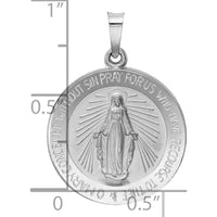 14K White Gold Polished and Satin Miraculous Medal Pendant - 26mm Length by Oro Pregiato