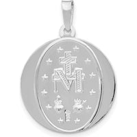 14K White Gold Polished and Satin Miraculous Medal Pendant - 26mm Length by Oro Pregiato