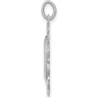 14K White Gold Polished and Satin Miraculous Medal Scalloped Edge Oval Pendant - Reversible Design by Oro Pregiato