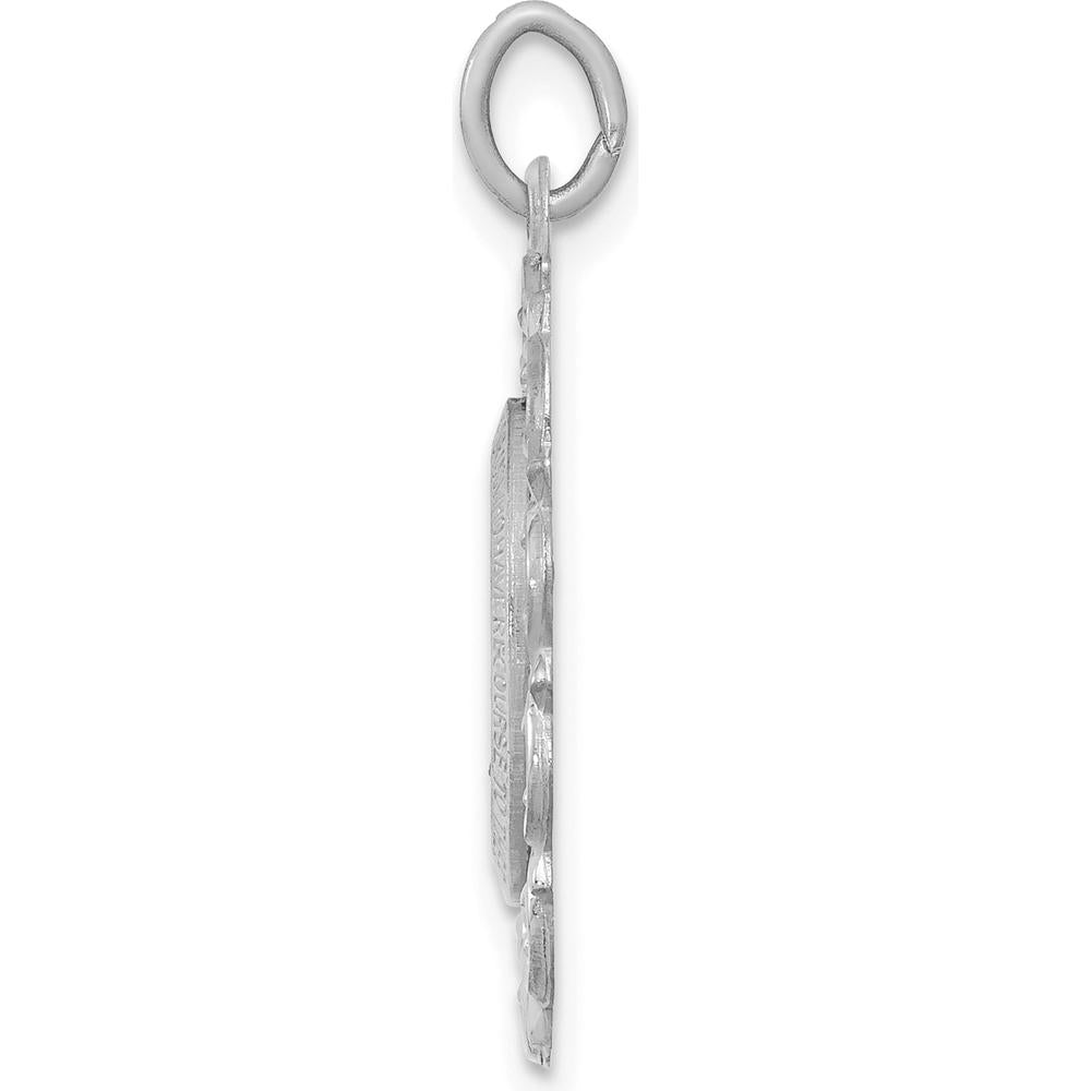 14K White Gold Polished and Satin Miraculous Medal Scalloped Edge Oval Pendant - Reversible Design by Oro Pregiato