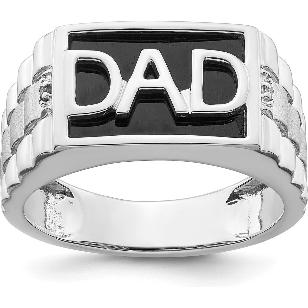 14K White Gold Polished & Satin Onyx & Diamond DAD Men's Ring - 2.26 Carat Onyx, 0.01 Carat Diamond Total by 0