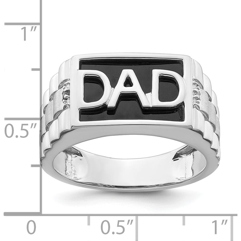 14K White Gold Polished & Satin Onyx & Diamond DAD Men's Ring - 2.26 Carat Onyx, 0.01 Carat Diamond Total by 0