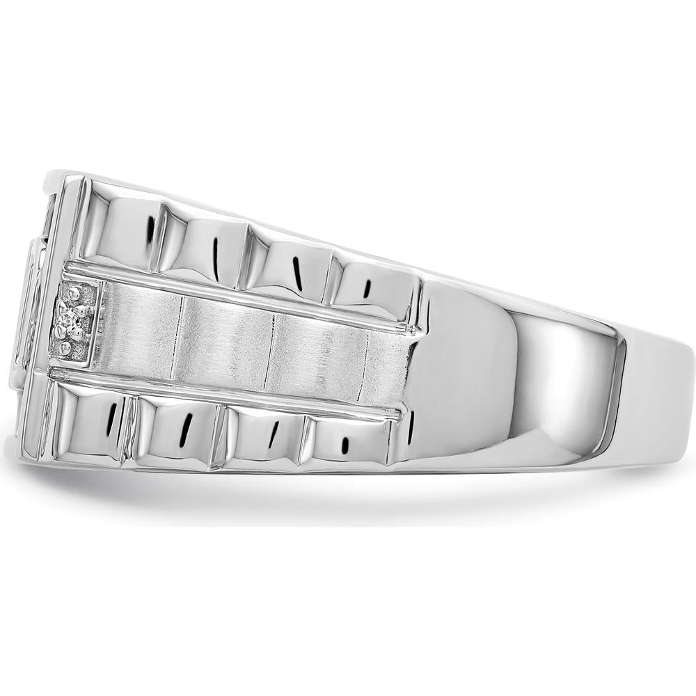 14K White Gold Polished & Satin Onyx & Diamond DAD Men's Ring - 2.26 Carat Onyx, 0.01 Carat Diamond Total by 0