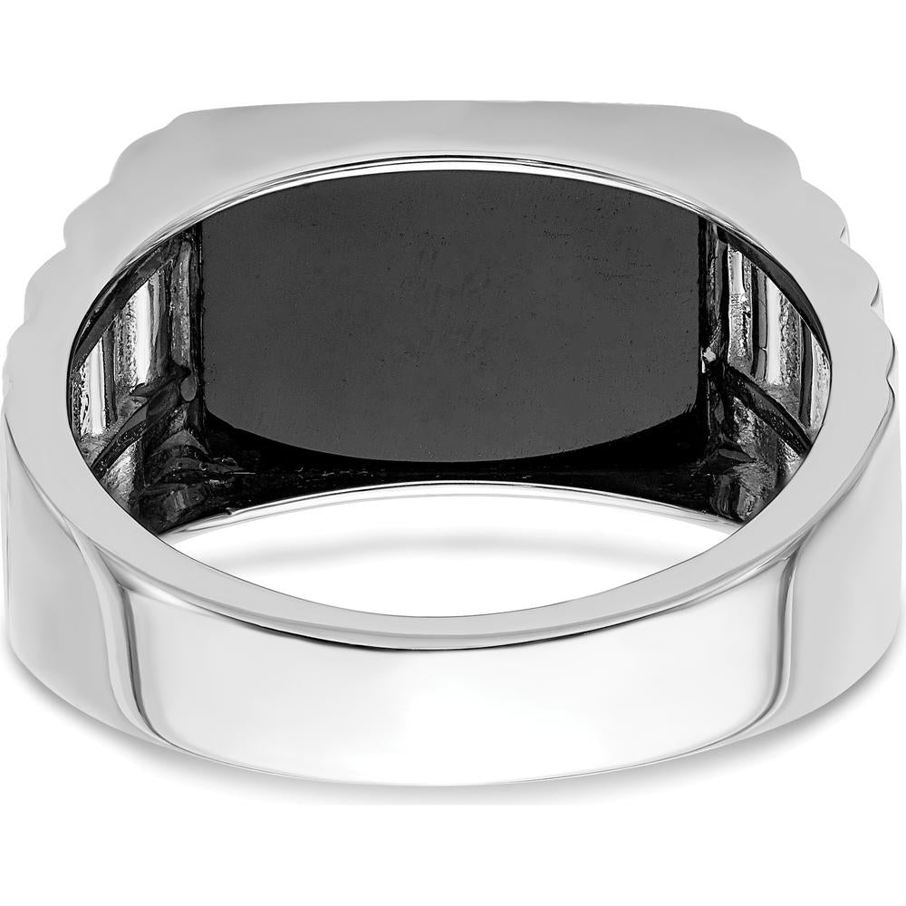 14K White Gold Polished & Satin Onyx & Diamond DAD Men's Ring - 2.26 Carat Onyx, 0.01 Carat Diamond Total by 0