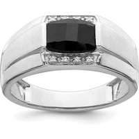 14K White Gold Polished & Satin Onyx and Diamond Men's Ring - 1.35 Carat Onyx, 0.05 Carat Diamonds by 0