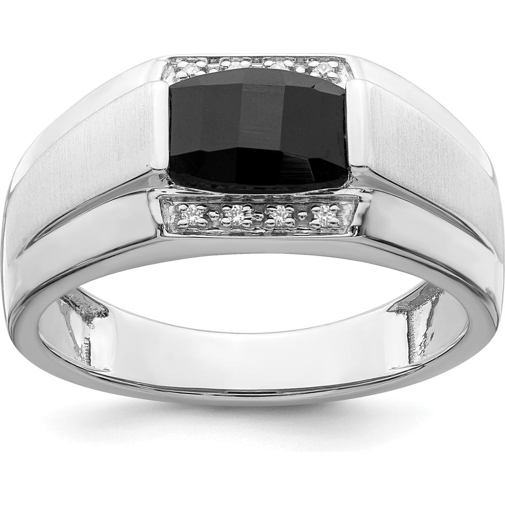 14K White Gold Polished & Satin Onyx and Diamond Men's Ring - 1.35 Carat Onyx, 0.05 Carat Diamonds by 0
