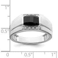 14K White Gold Polished & Satin Onyx and Diamond Men's Ring - 1.35 Carat Onyx, 0.05 Carat Diamonds by 0