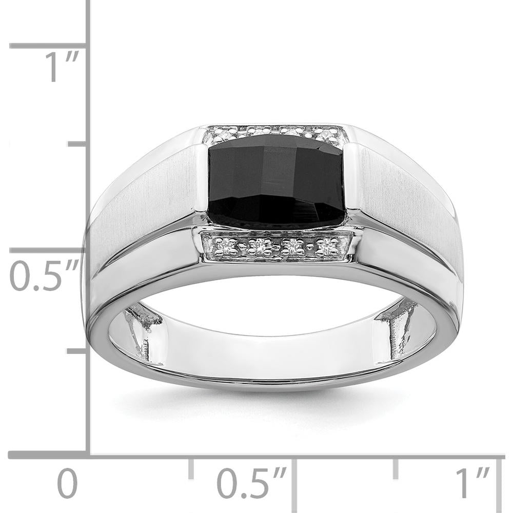 14K White Gold Polished & Satin Onyx and Diamond Men's Ring - 1.35 Carat Onyx, 0.05 Carat Diamonds by 0