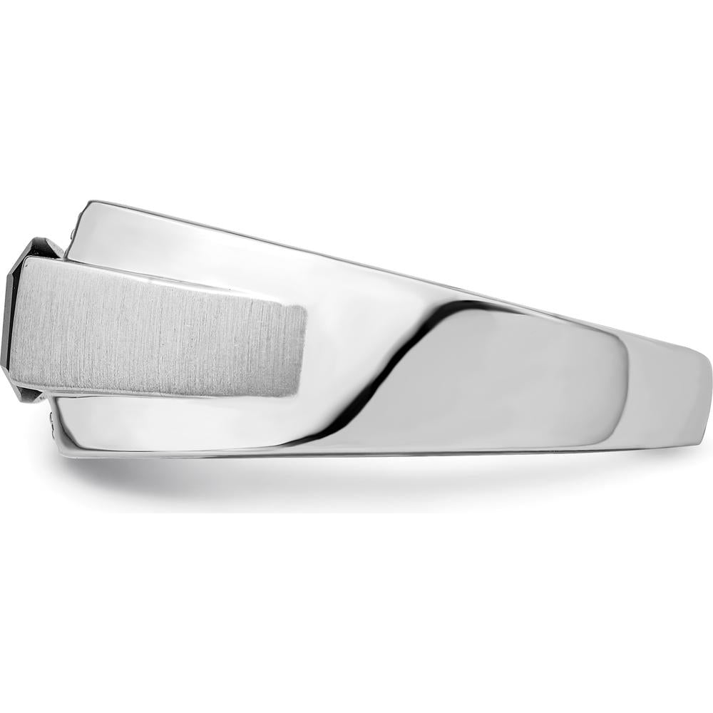 14K White Gold Polished & Satin Onyx and Diamond Men's Ring - 1.35 Carat Onyx, 0.05 Carat Diamonds by 0