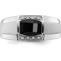 14K White Gold Polished & Satin Onyx and Diamond Men's Ring - 1.35 Carat Onyx, 0.05 Carat Diamonds by 0