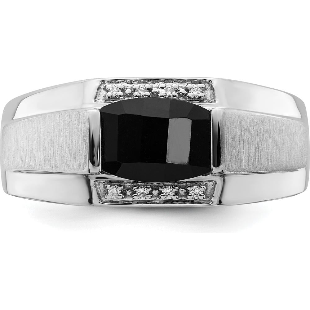 14K White Gold Polished & Satin Onyx and Diamond Men's Ring - 1.35 Carat Onyx, 0.05 Carat Diamonds by 0