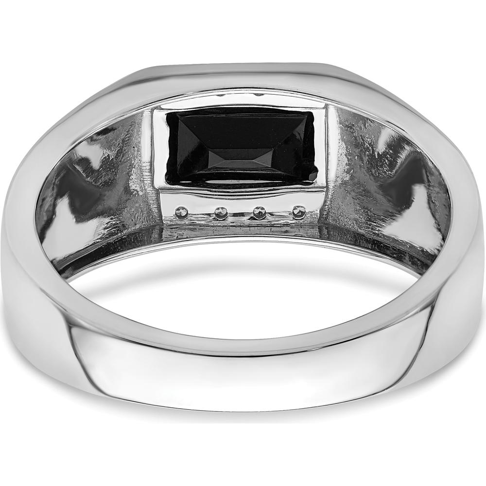14K White Gold Polished & Satin Onyx and Diamond Men's Ring - 1.35 Carat Onyx, 0.05 Carat Diamonds by 0