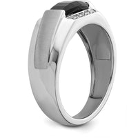14K White Gold Polished & Satin Onyx and Diamond Men's Ring - 1.35 Carat Onyx, 0.05 Carat Diamonds by 0