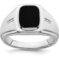 14K White Gold Polished & Satin Onyx & Diamond Men's Ring - 3.5 Carat Onyx, 0.011 Carat Total Diamond Weight by 0