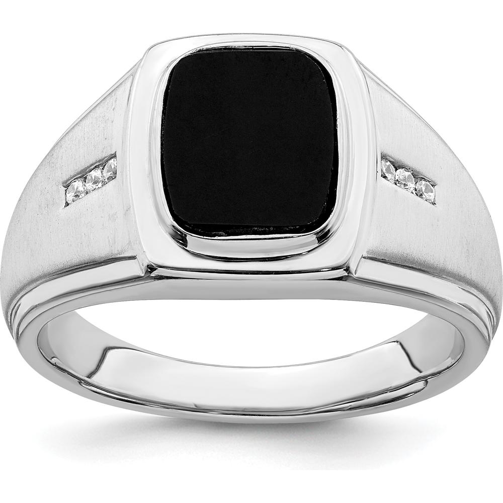 14K White Gold Polished & Satin Onyx & Diamond Men's Ring - 3.5 Carat Onyx, 0.011 Carat Total Diamond Weight by 0