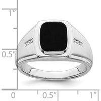 14K White Gold Polished & Satin Onyx & Diamond Men's Ring - 3.5 Carat Onyx, 0.011 Carat Total Diamond Weight by 0