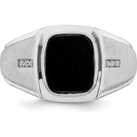 14K White Gold Polished & Satin Onyx & Diamond Men's Ring - 3.5 Carat Onyx, 0.011 Carat Total Diamond Weight by 0