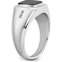 14K White Gold Polished & Satin Onyx & Diamond Men's Ring - 3.5 Carat Onyx, 0.011 Carat Total Diamond Weight by 0