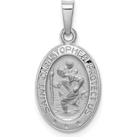 14K White Gold Polished and Satin Saint Christopher Medal Charm - 23mm Length, 11mm Width by Oro Pregiato