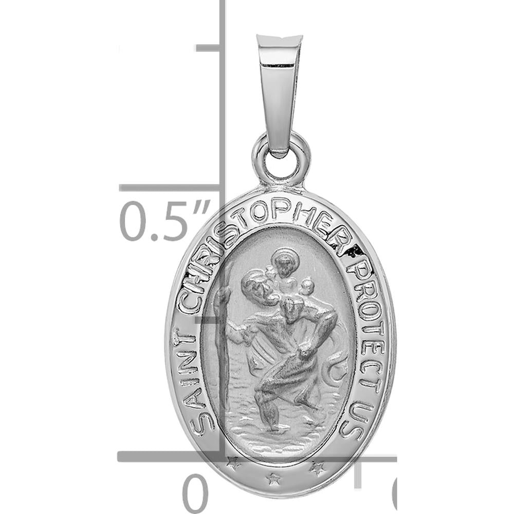 14K White Gold Polished and Satin Saint Christopher Medal Charm - 23mm Length, 11mm Width by Oro Pregiato