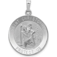 14K White Gold Polished and Satin Saint Christopher Pendant - 28.5mm by Oro Pregiato