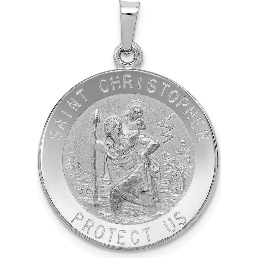14K White Gold Polished and Satin Saint Christopher Pendant - 28.5mm by Oro Pregiato
