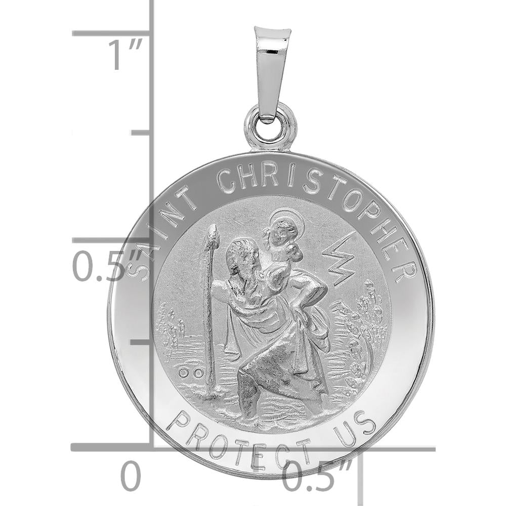 14K White Gold Polished and Satin Saint Christopher Pendant - 28.5mm by Oro Pregiato