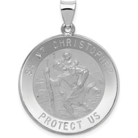 14K White Gold Polished and Satin Saint Christopher Pendant with Hollow Design - 29.5mm by Oro Pregiato