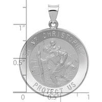 14K White Gold Polished and Satin Saint Christopher Pendant with Hollow Design - 29.5mm by Oro Pregiato