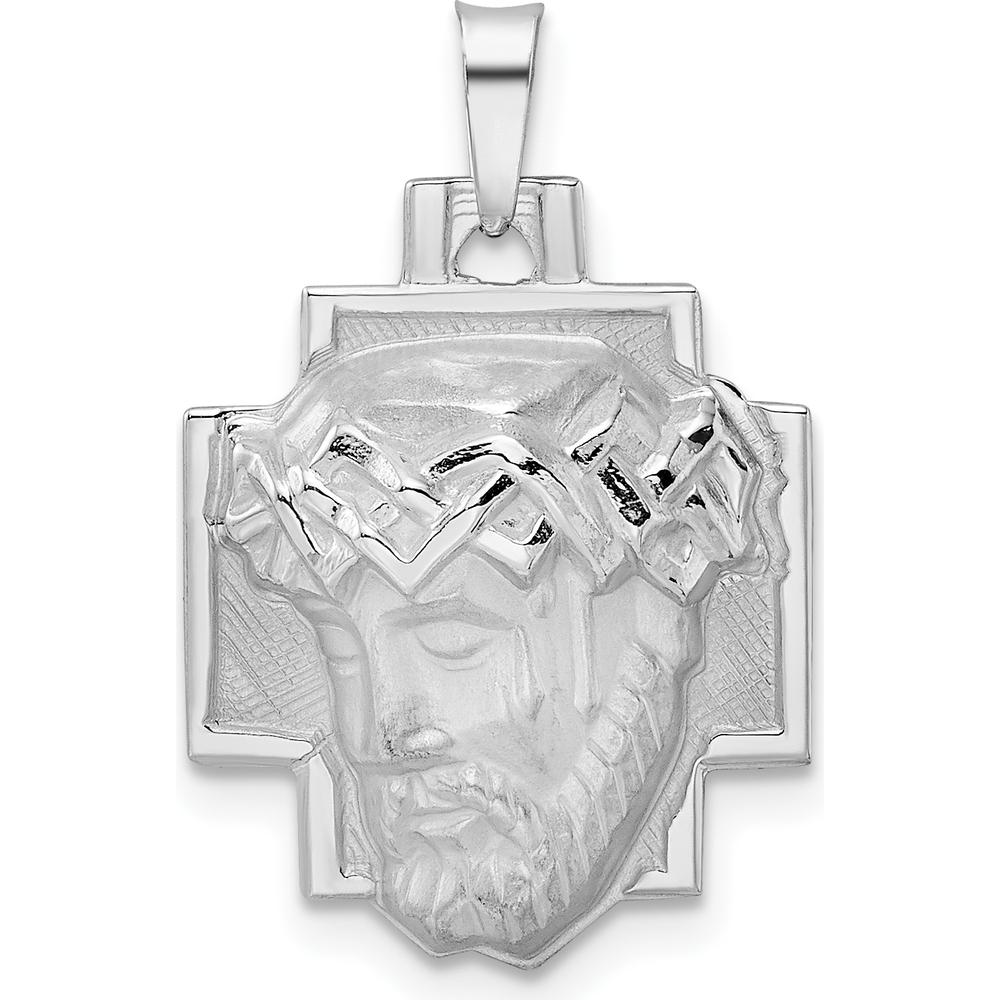 14K White Gold Polished and Satin Solid Jesus Head Pendant - Religious Faith Jewelry for Men and Women by Oro Pregiato