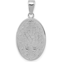 14K White Gold Polished and Satin Solid Miraculous Medal Oval Pendant - Rhodium Plated, 29mm by Oro Pregiato