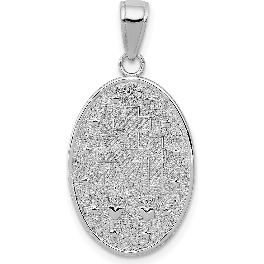 14K White Gold Polished and Satin Solid Miraculous Medal Oval Pendant - Rhodium Plated, 29mm by Oro Pregiato