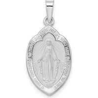 14K White Gold Polished and Satin Solid Miraculous Medal Pendant - 24.6mm Length by Oro Pregiato