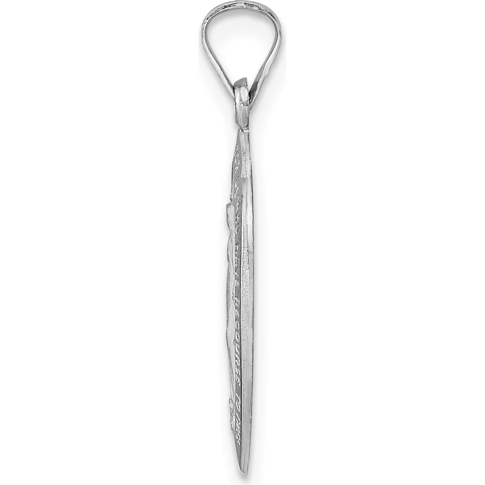 14K White Gold Polished and Satin Solid Miraculous Medal Pendant - 24.6mm Length by Oro Pregiato