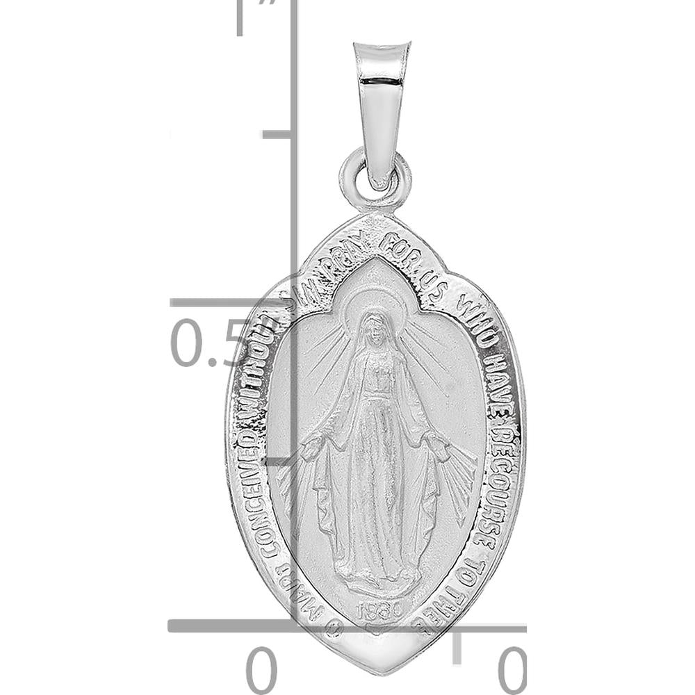 14K White Gold Polished and Satin Solid Miraculous Medal Pendant - 24.6mm Length by Oro Pregiato