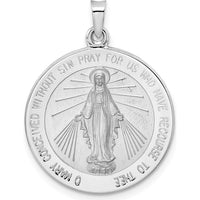 14K White Gold Polished and Satin Solid Miraculous Medal Round Pendant - Reversible Design by Oro Pregiato