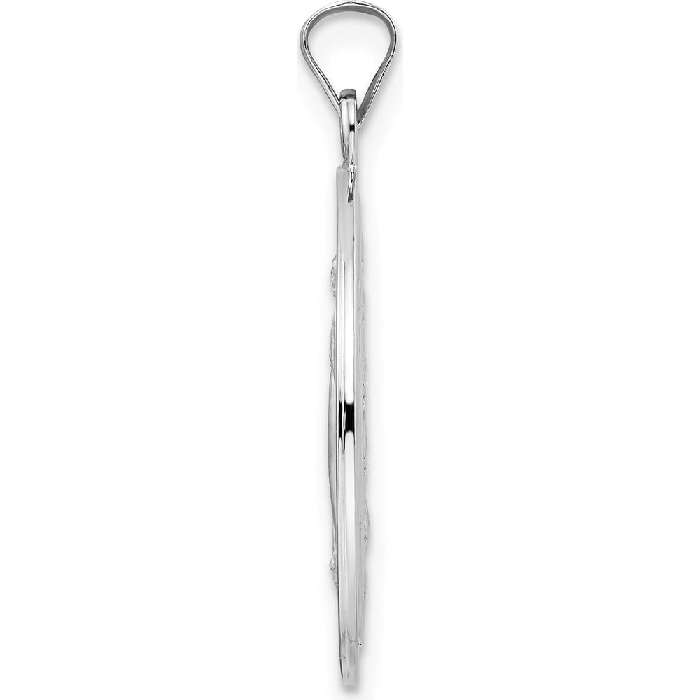 14K White Gold Polished and Satin Solid Miraculous Medal Round Pendant - Reversible Design by Oro Pregiato