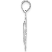 14K White Gold Polished and Satin Solid Miraculous Medal Scalloped Edge Oval Pendant by Oro Pregiato
