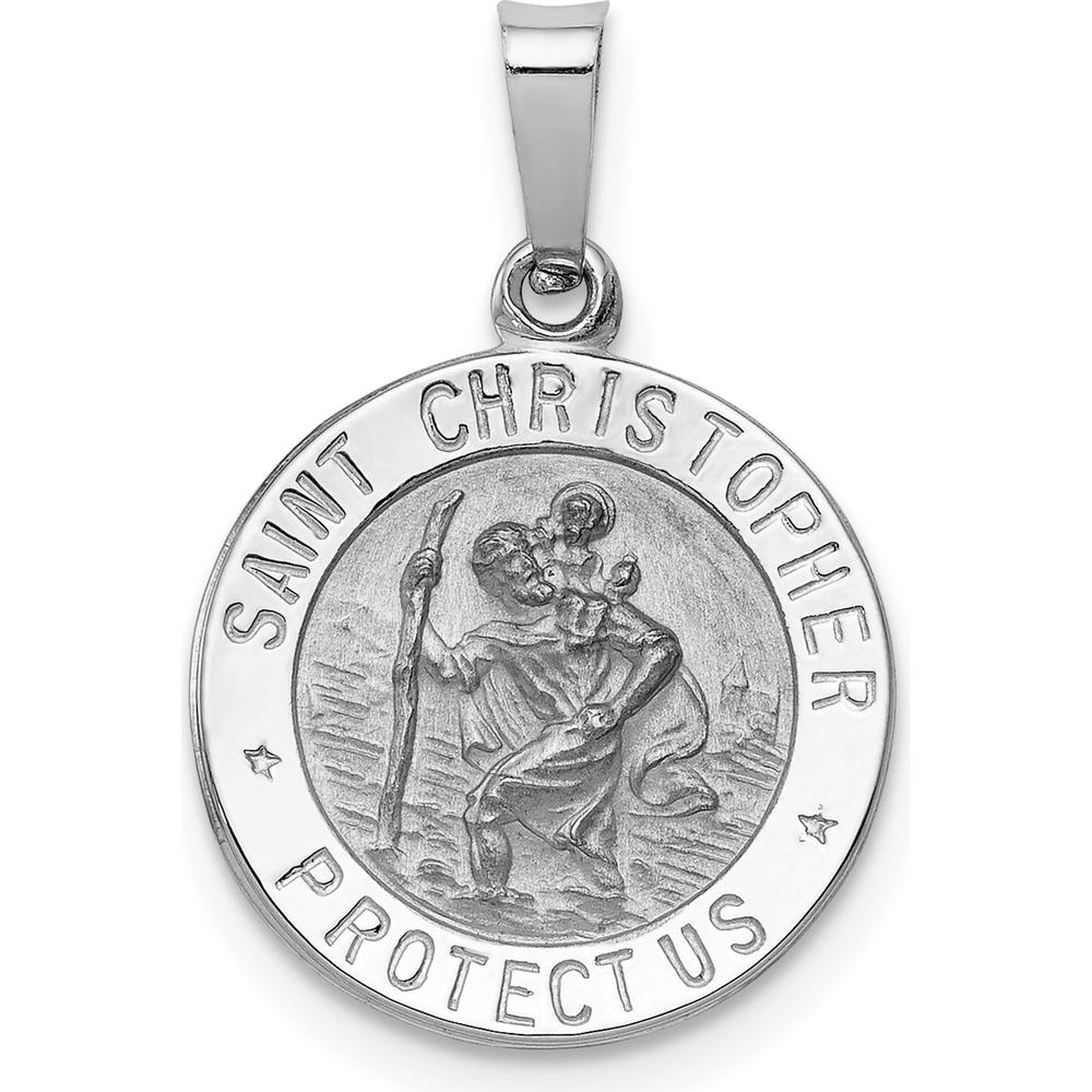 14K White Gold Polished and Satin Solid Saint Christopher Medal Charm - Protection Talisman by Oro Pregiato