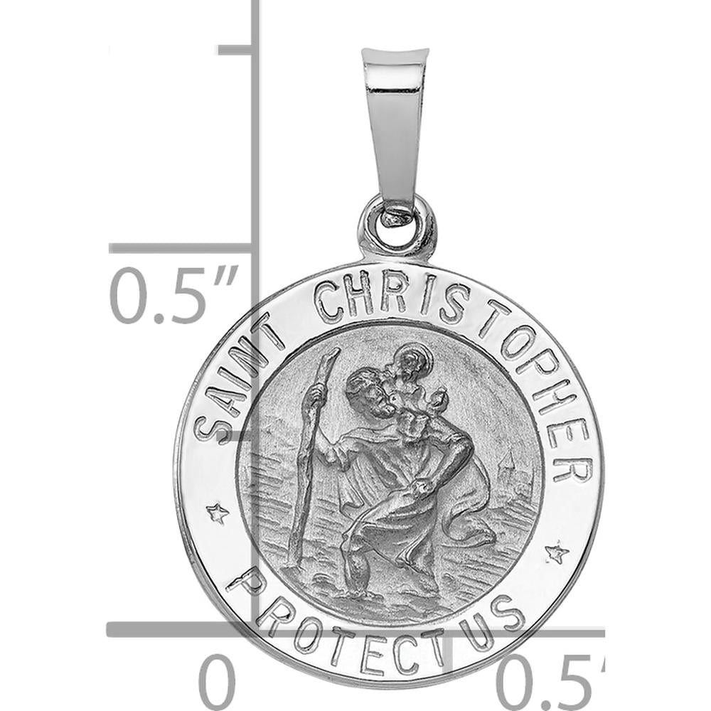 14K White Gold Polished and Satin Solid Saint Christopher Medal Charm - Protection Talisman by Oro Pregiato